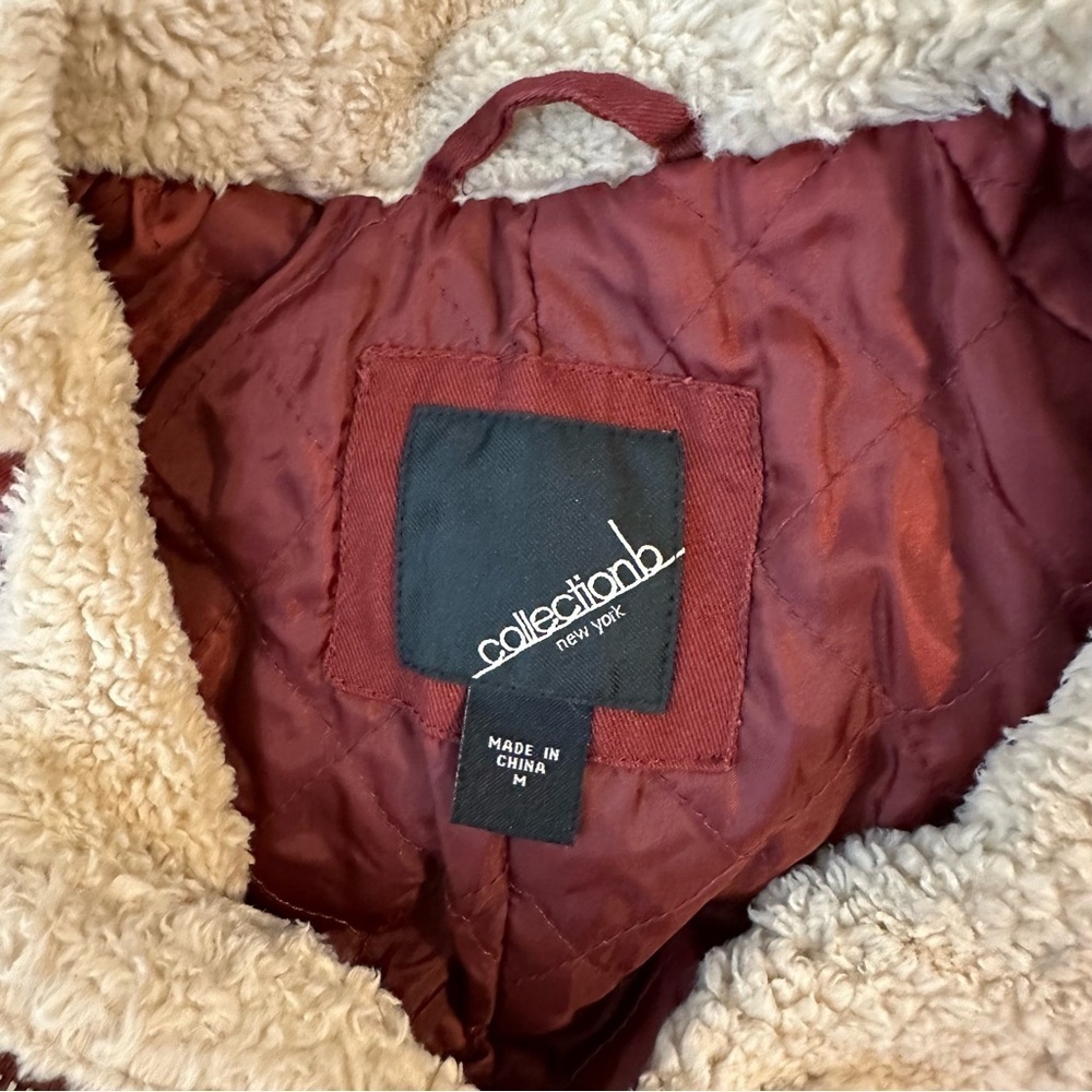 COLLECTION B Women’s medium Anorak hooded sherpa trim brick red jacket NWOT - Picture 4 of 13